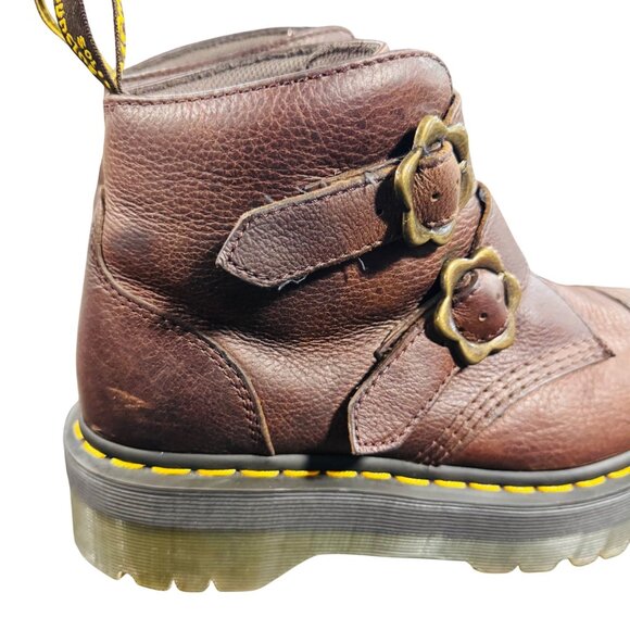 Dr. Martens Women's Size 9 Devon Flower Brown Leather Platform Boots - Picture 3 of 15